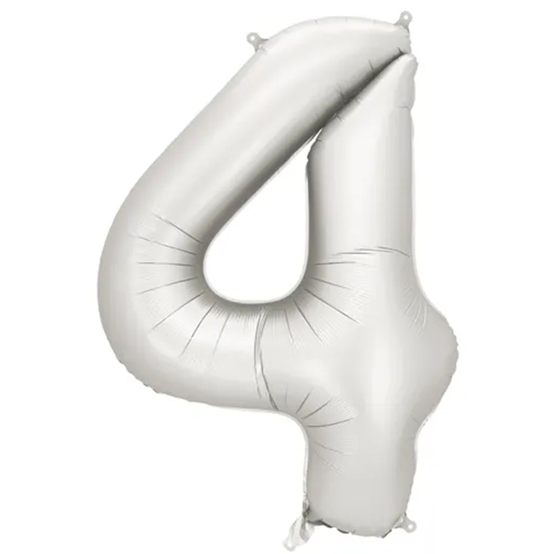 Großer Zahlenballon 4 in silber matt, 86 cm – ideal für Geburtstag, Jubiläum, Hochzeit oder Firmenfeier – mit Helium oder Luft befüllbar