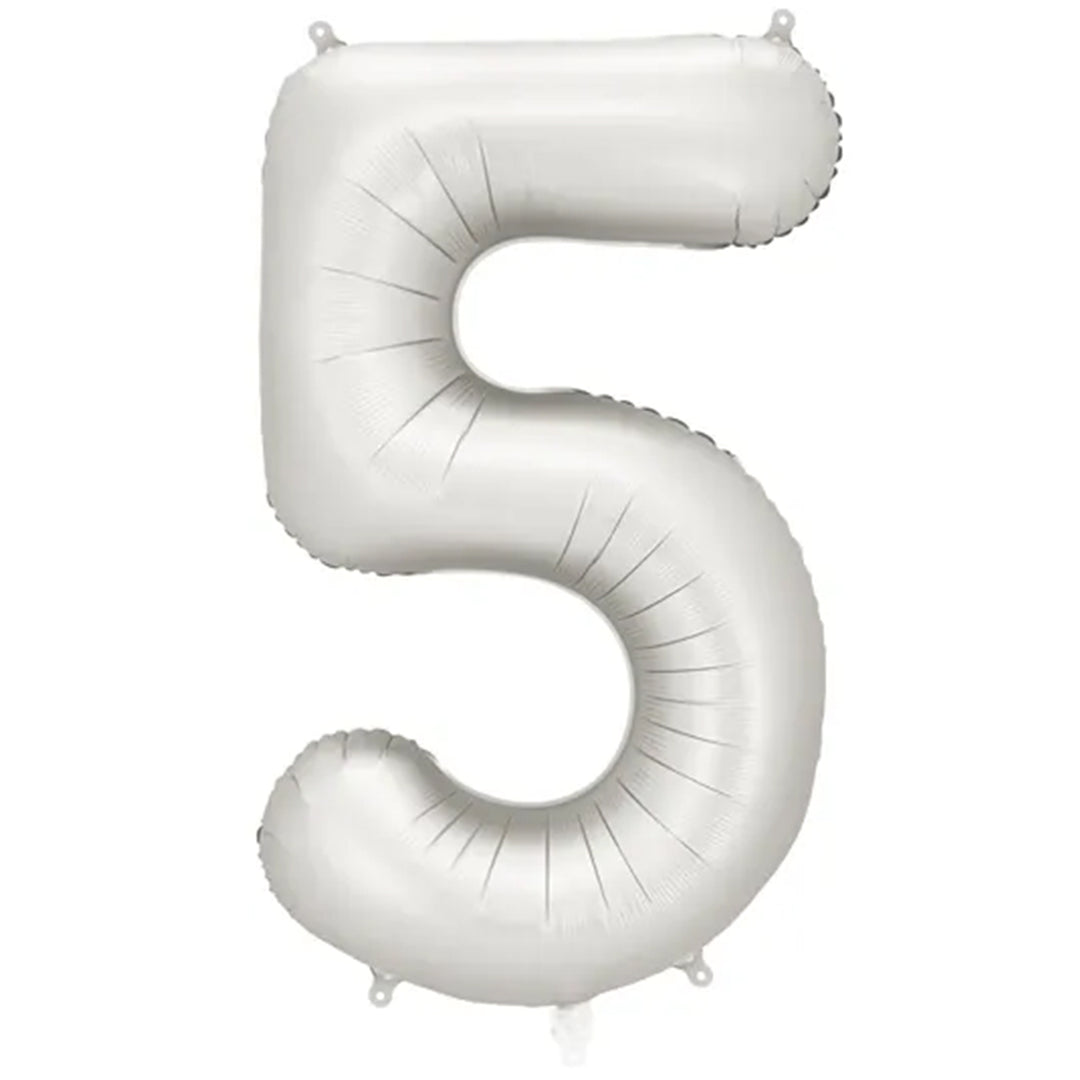 Großer Zahlenballon 5 in silber matt, 86 cm – ideal für Geburtstag, Jubiläum, Hochzeit oder Firmenfeier – mit Helium oder Luft befüllbar