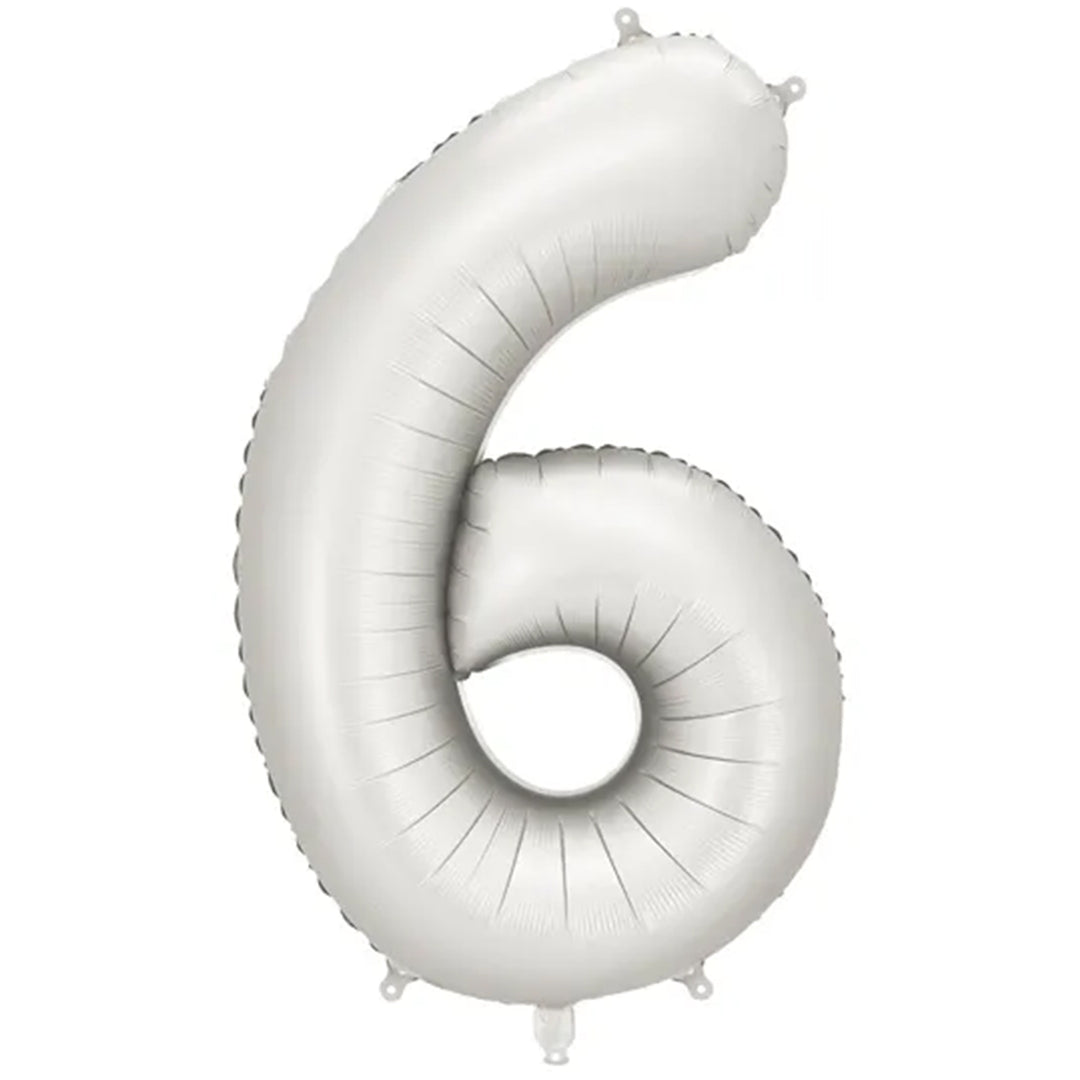 Großer Zahlenballon 6 in silber matt, 86 cm – ideal für Geburtstag, Jubiläum, Hochzeit oder Firmenfeier – mit Helium oder Luft befüllbar