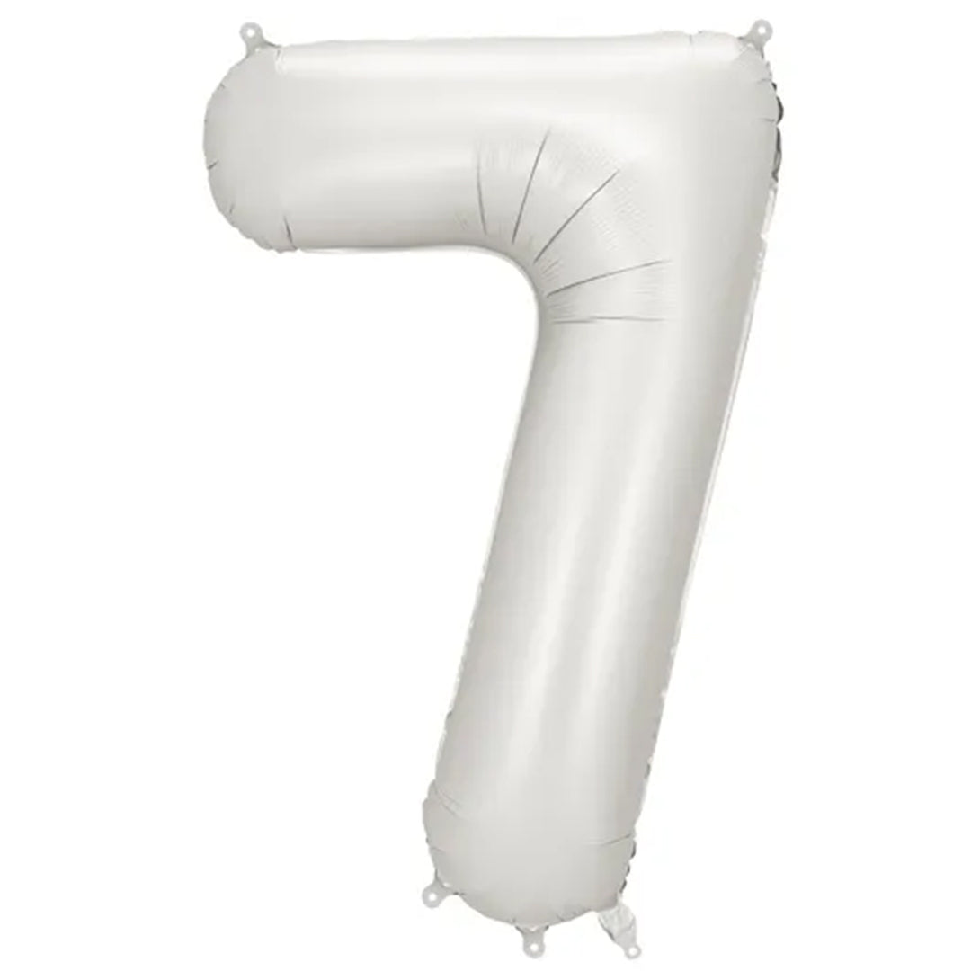 Großer Zahlenballon 7 in silber matt, 86 cm – ideal für Geburtstag, Jubiläum, Hochzeit oder Firmenfeier – mit Helium oder Luft befüllbar