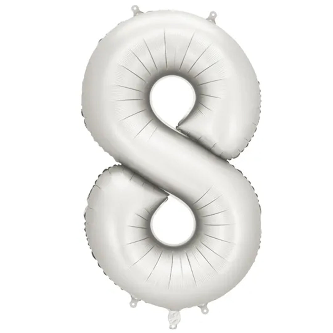Großer Zahlenballon 8 in silber matt, 86 cm – ideal für Geburtstag, Jubiläum, Hochzeit oder Firmenfeier – mit Helium oder Luft befüllbar