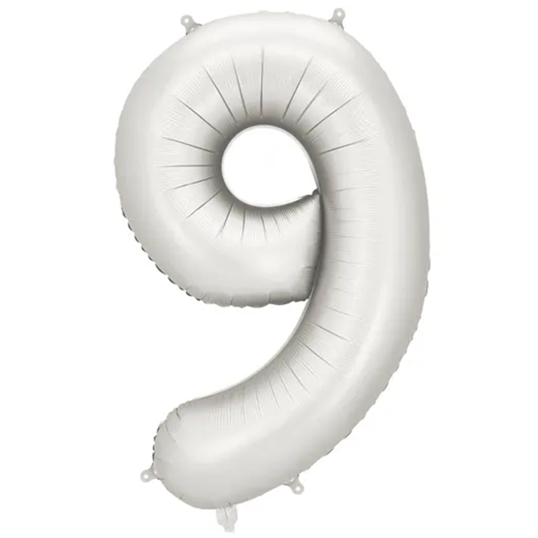 Großer Zahlenballon 9 in silber matt, 86 cm – ideal für Geburtstag, Jubiläum, Hochzeit oder Firmenfeier – mit Helium oder Luft befüllbar