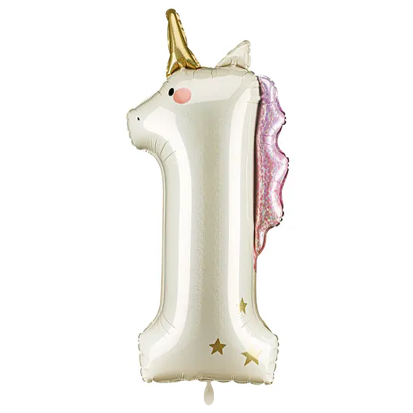 Zahlenballon 1 Einhorn creme gold rosa 90 cm Mädchen Geburtstag Helium HeyBalloon Viersen