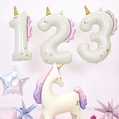 Zahlenballon 2 Einhorn creme gold rosa 90 cm Mädchen Geburtstag Helium HeyBalloon Viersen