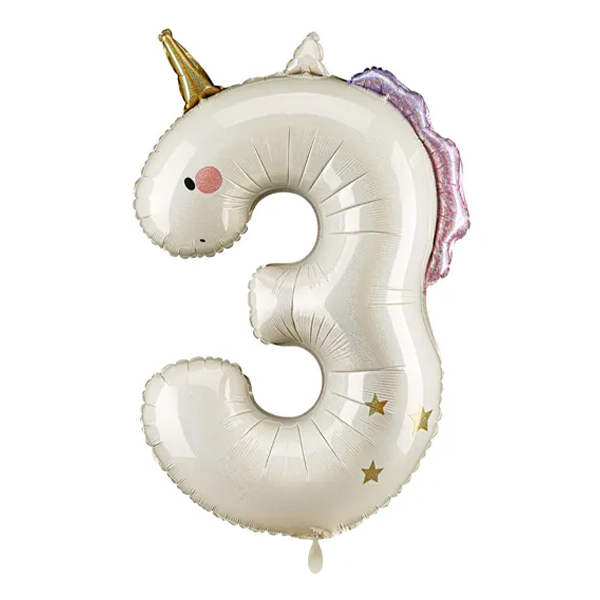 Zahlenballon 3 Einhorn creme gold rosa 90 cm Mädchen Geburtstag Helium