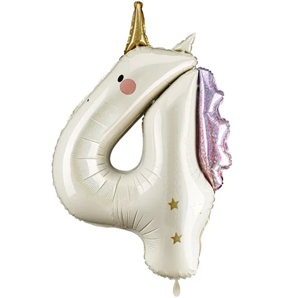 Zahlenballon 4 Einhorn creme gold rosa 90 cm Mädchen Geburtstag Helium