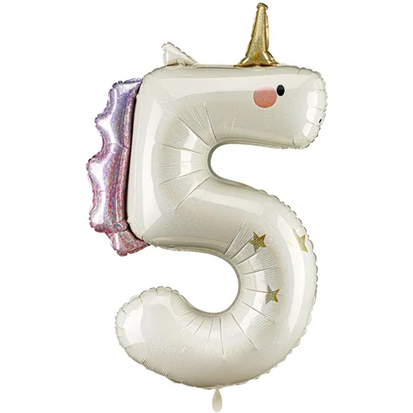 Zahlenballon 5 Einhorn creme gold rosa 90 cm Mädchen Geburtstag Helium