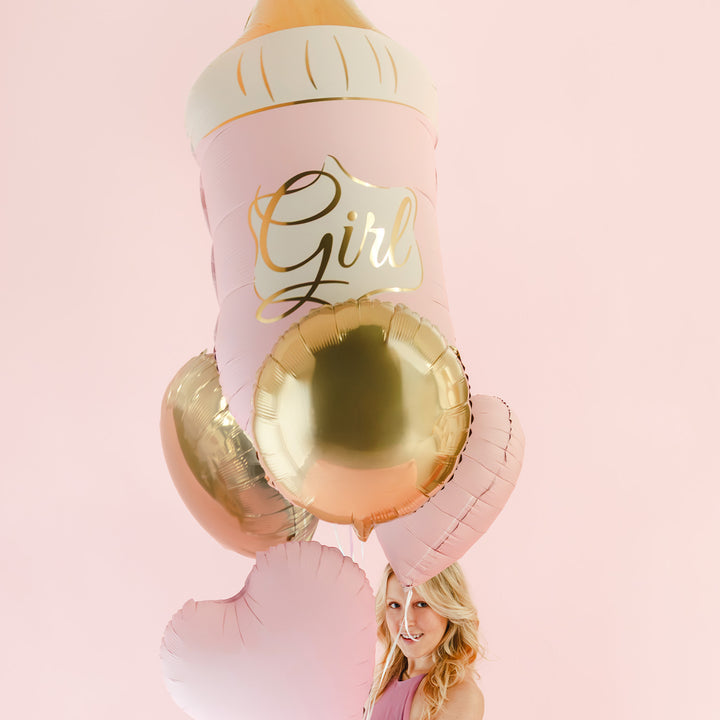 Ballon-Set Babyflasche „Girl“ Rosa-Gold zur Geburt, weitere Ansicht
