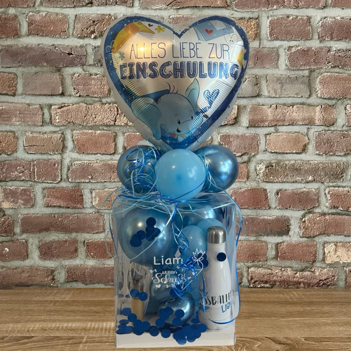 Personalisierte Ballonbox zur Einschulung mit Alles Liebe Herzballon