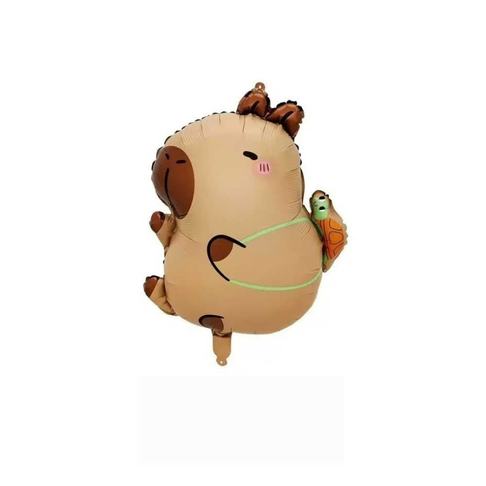 Folienballon Capybara in Hellbraun mit kleiner Schildkröte auf dem Rücken, 51 × 63,5 cm