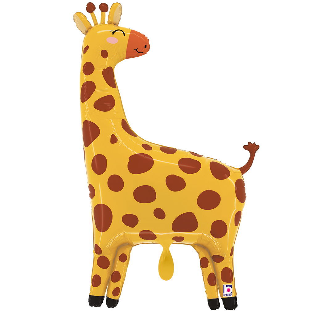 Folienballon in Form einer stehenden Giraffe mit gelbem Fell und braunen Flecken, 57 × 99 cm