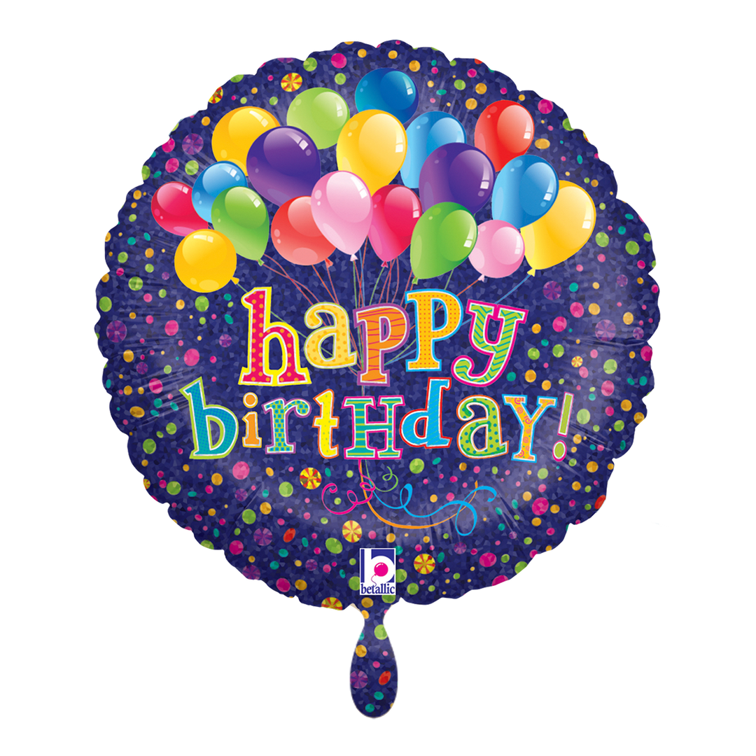 Runder Folienballon „Happy Birthday“ mit bunten Luftballons, 45 cm