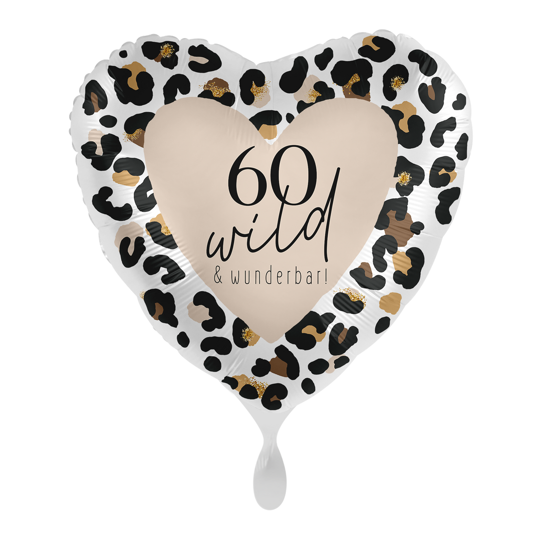 Herz Folienballon 60. Geburtstag im Leo-Muster wild & wunderbar