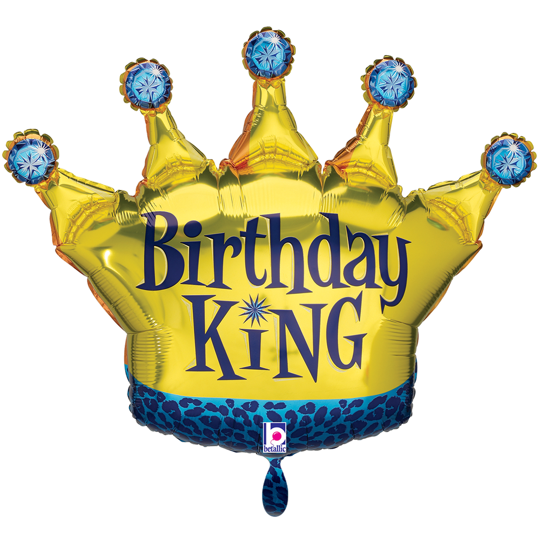 Folienballon goldene Krone mit blauen Juwelen und Aufschrift „Birthday King“, XXL 75 × 58 cm, zum Geburtstag
