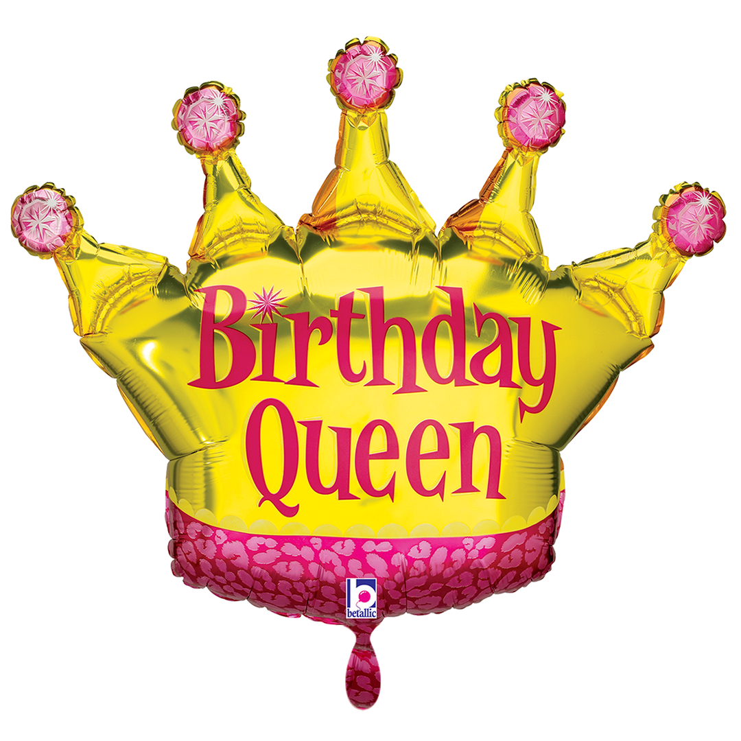 Folienballon goldene Krone mit pinken Juwelen und Aufschrift „Birthday Queen“, XXL 75 × 58 cm, zum Geburtstag