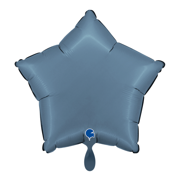 Sternförmiger Folienballon in mattem Satin Jeansblau ohne Aufdruck, 45 cm