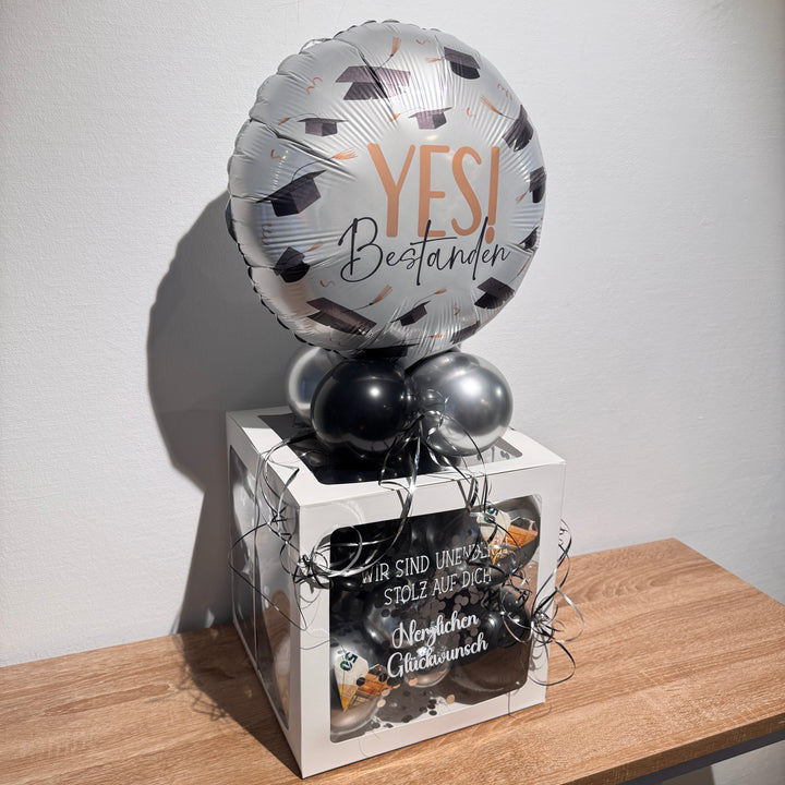 DIY Ballonbox als Geschenk zum bestandenen Examen mit YES Bestanden Folienballon