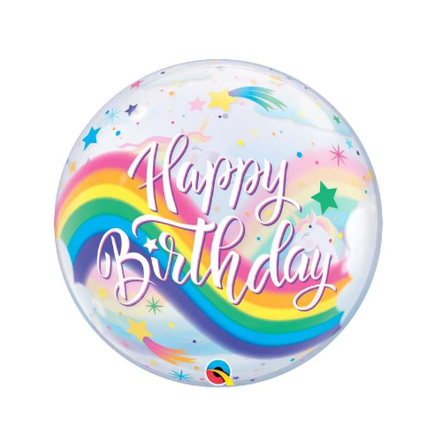 Bubble Ballon - Rund - Einhorn Happy Birthday
