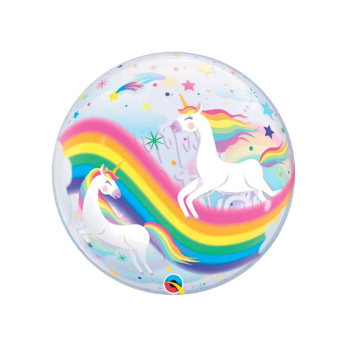 Bubble Ballon - Rund - Einhorn Happy Birthday