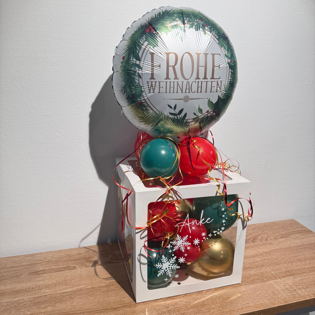 Ballonbox als besondere Verpackung für kleine Geschenke zu Weihnachten mit personalisierter Beschriftung