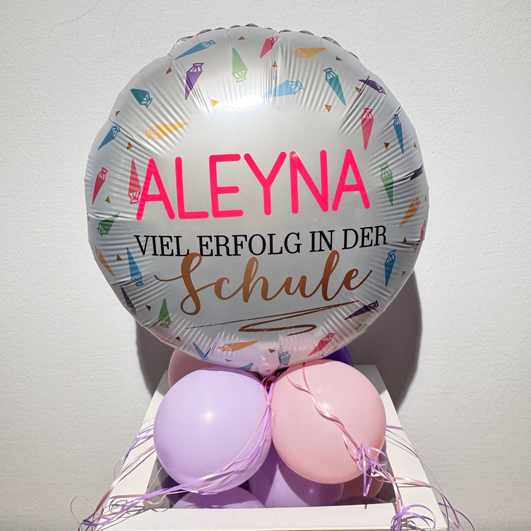 Personalisierter Ballon zur Einschulung für Mädchen mit Name und Viel Erfolg in der Schule