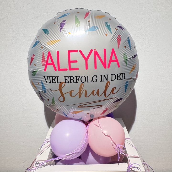 Personalisierter Ballon zur Einschulung für Mädchen mit Name und Viel Erfolg in der Schule