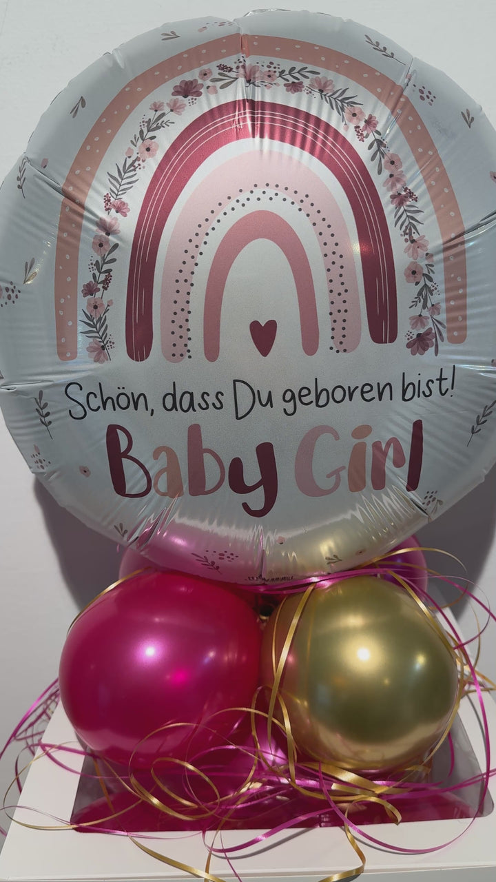 Geldgeschenk zur Geburt Mädchen – personalisierte Ballonbox Baby Girl