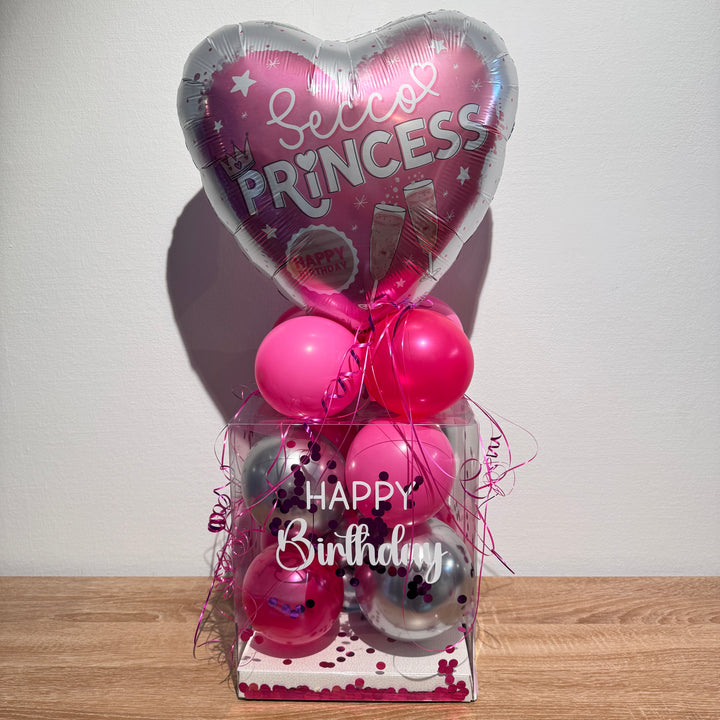 Secco Princess Happy Birthday Herzballon mit pinken und silbernen Luftballons