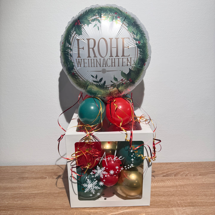 Personalisiertes Weihnachten Geschenk mit Namen als Ballonbox mit Frohe Weihnachten Folienballon