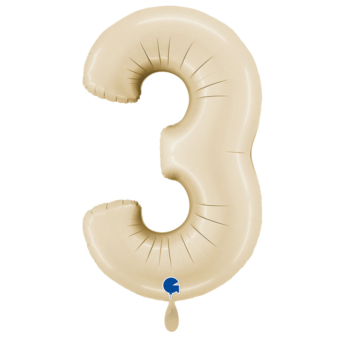 Großer Zahlenballon 3 in beige glänzend, 86 cm – ideal für Geburtstag, Jubiläum, Hochzeit oder Firmenfeier – mit Helium oder Luft befüllbar