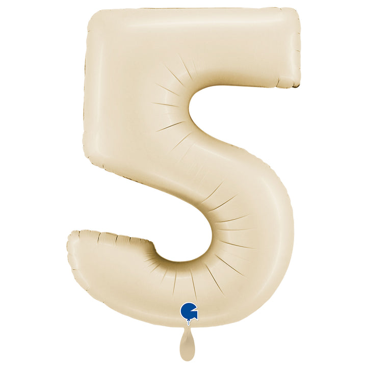 Großer Zahlenballon 5 in beige glänzend, 86 cm – ideal für Geburtstag, Jubiläum, Hochzeit oder Firmenfeier – mit Helium oder Luft befüllbar