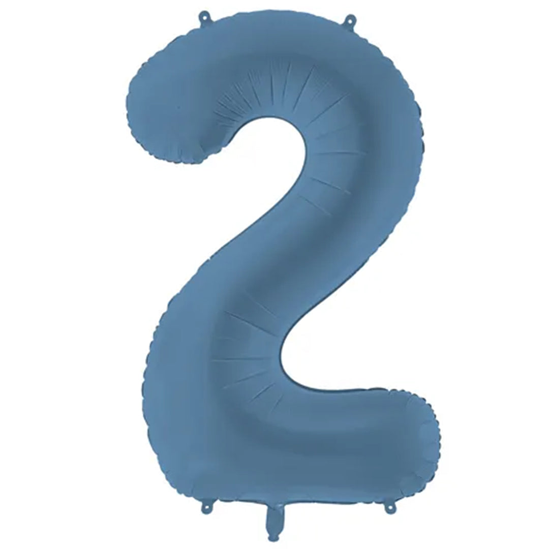 Großer Zahlenballon 2 in blau matt, 86 cm – ideal für Geburtstag, Jubiläum, Hochzeit oder Firmenfeier – mit Helium oder Luft befüllbar