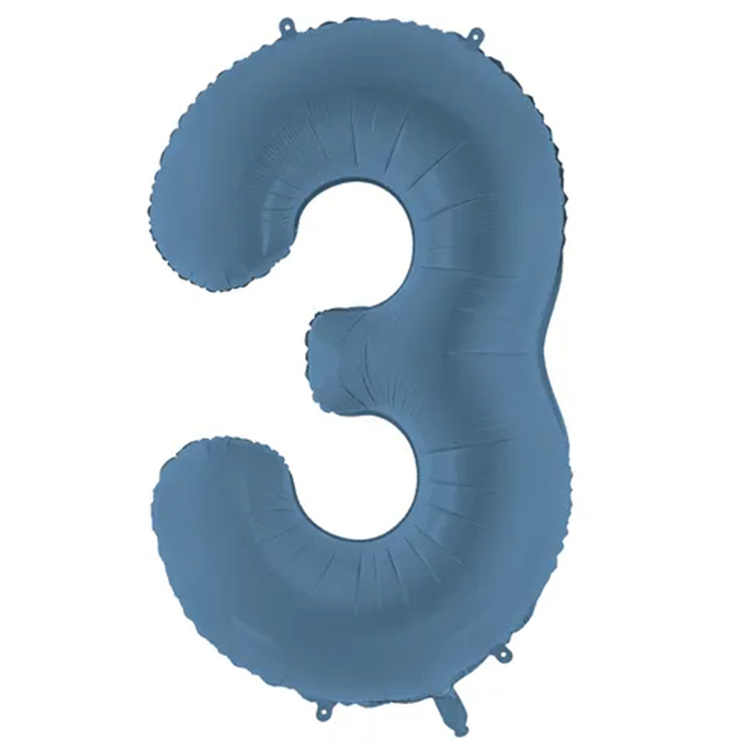 Großer Zahlenballon 3 in blau matt, 86 cm – ideal für Geburtstag, Jubiläum, Hochzeit oder Firmenfeier – mit Helium oder Luft befüllbar