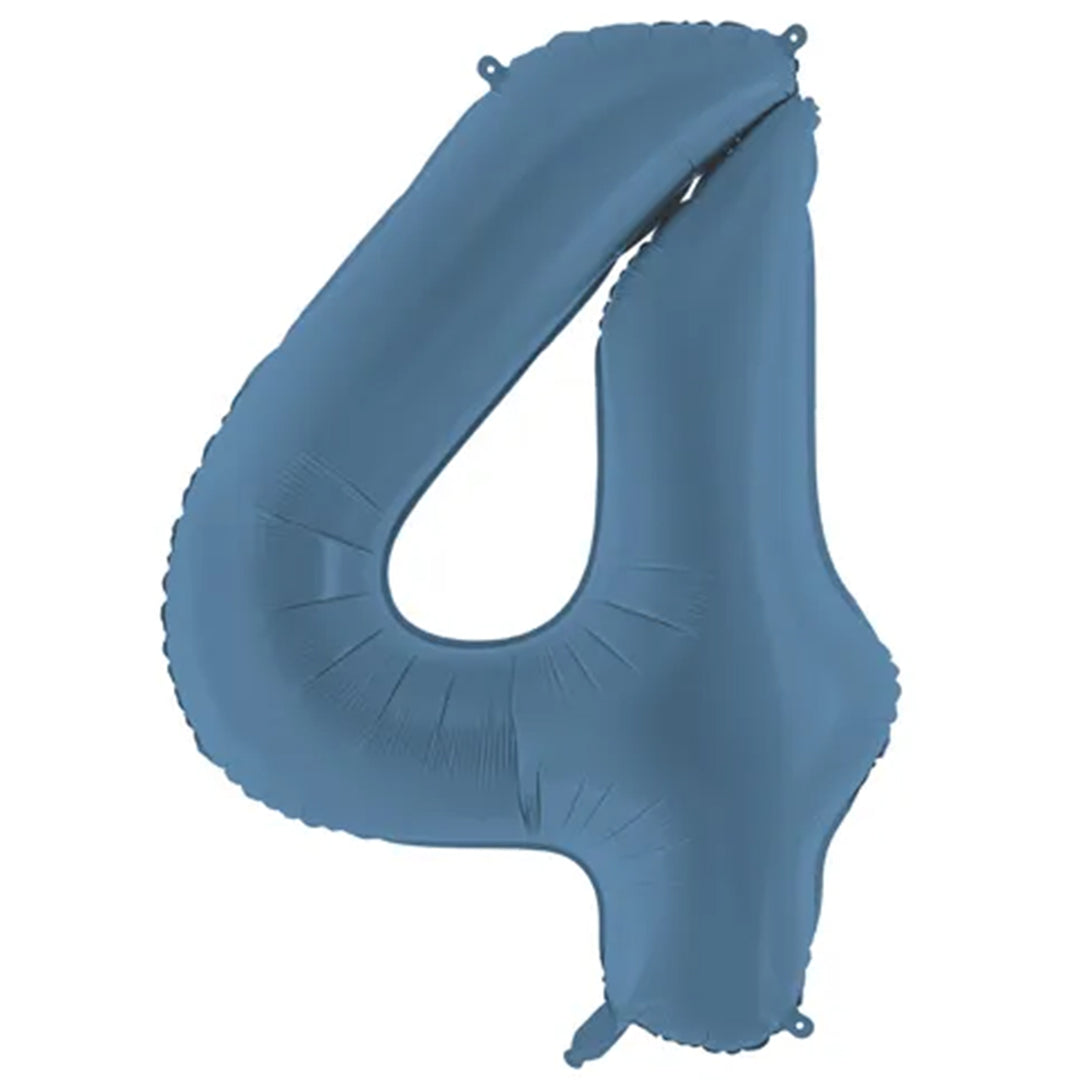 Großer Zahlenballon 4 in blau matt, 86 cm – ideal für Geburtstag, Jubiläum, Hochzeit oder Firmenfeier – mit Helium oder Luft befüllbar
