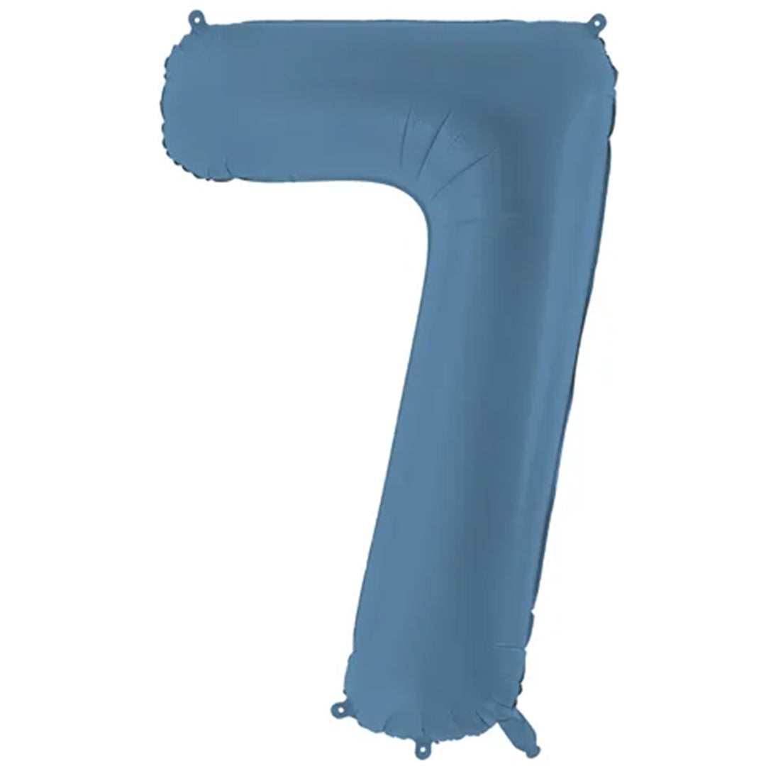 Großer Zahlenballon 7 in blau matt, 86 cm – ideal für Geburtstag, Jubiläum, Hochzeit oder Firmenfeier – mit Helium oder Luft befüllbar