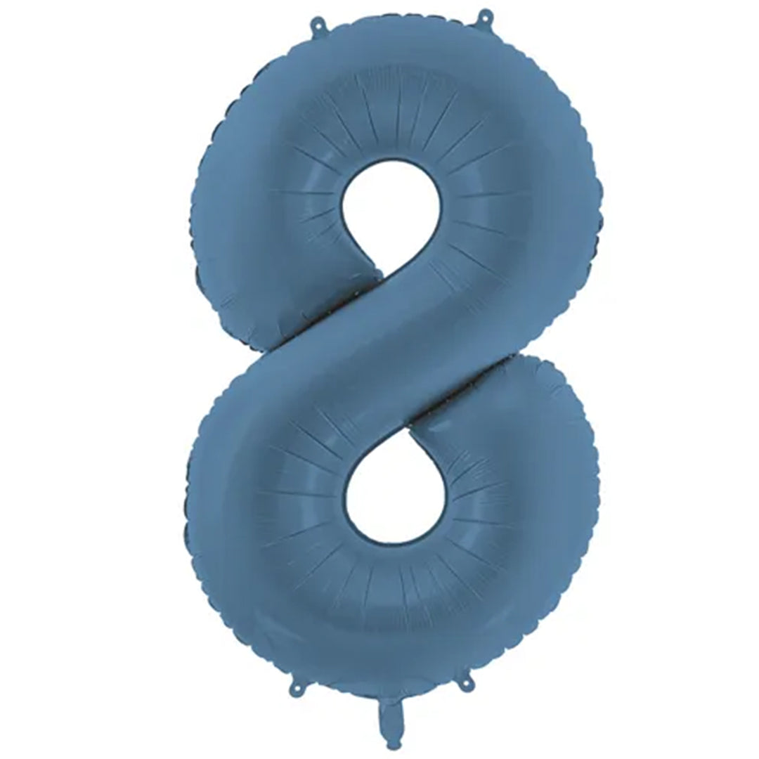 Großer Zahlenballon 8 in blau matt, 86 cm – ideal für Geburtstag, Jubiläum, Hochzeit oder Firmenfeier – mit Helium oder Luft befüllbar