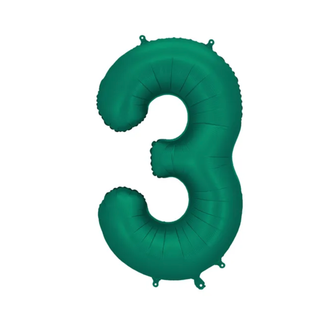Großer Zahlenballon 3 in edlem Bottle Green, 86 cm – ideal für Geburtstag, Jubiläum, Hochzeit oder Firmenfeier – mit Helium oder Luft befüllbar