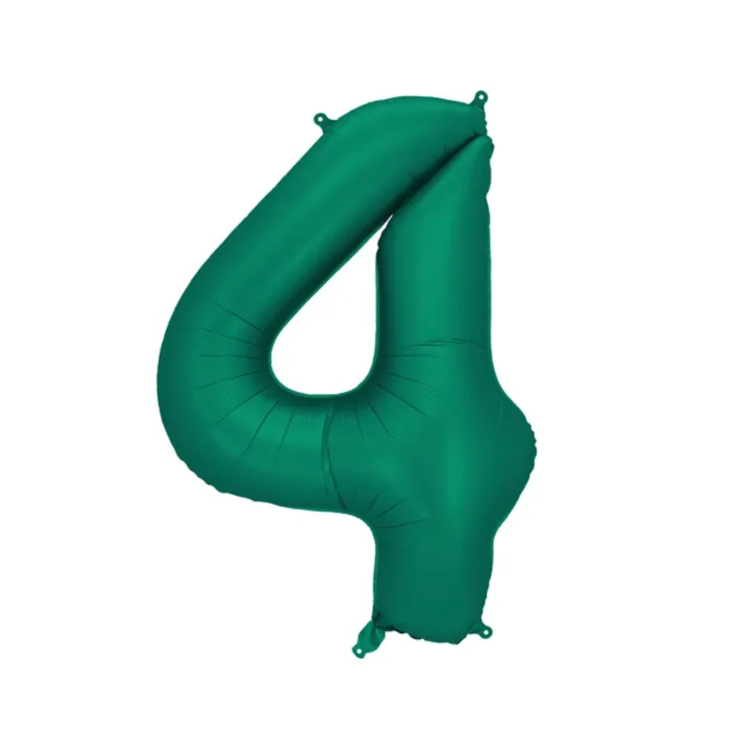 Großer Zahlenballon 4 in edlem Bottle Green, 86 cm – ideal für Geburtstag, Jubiläum, Hochzeit oder Firmenfeier – mit Helium oder Luft befüllbar