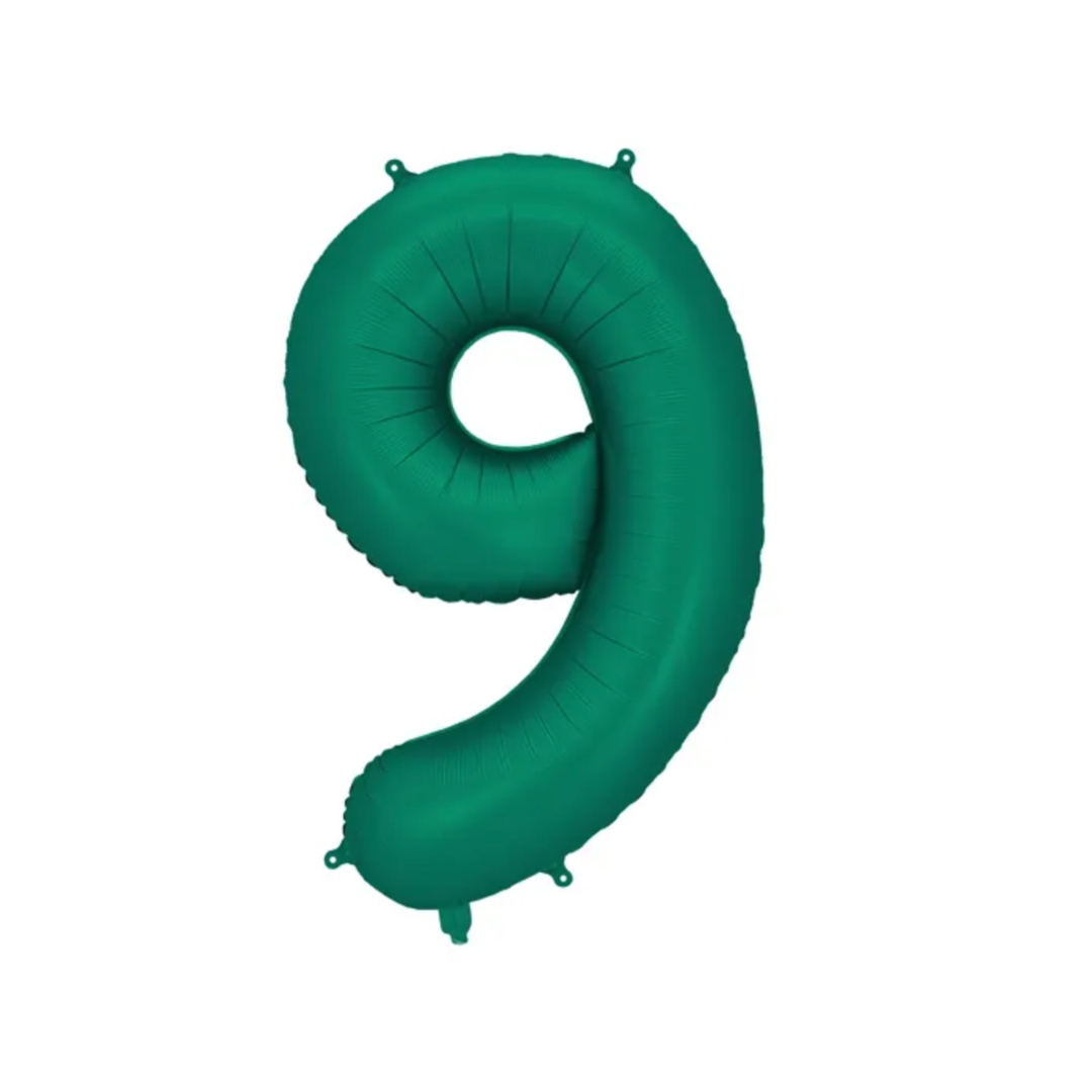 Großer Zahlenballon 9 in edlem Bottle Green, 86 cm – ideal für Geburtstag, Jubiläum, Hochzeit oder Firmenfeier – mit Helium oder Luft befüllbar