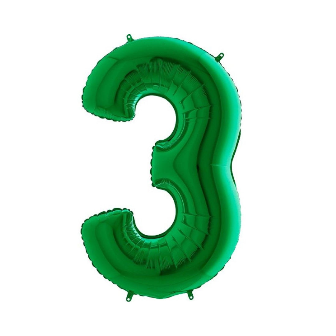 Großer Zahlenballon 3 in edlem Green, 86 cm – ideal für Geburtstag, Jubiläum, Hochzeit oder Firmenfeier – mit Helium oder Luft befüllbar