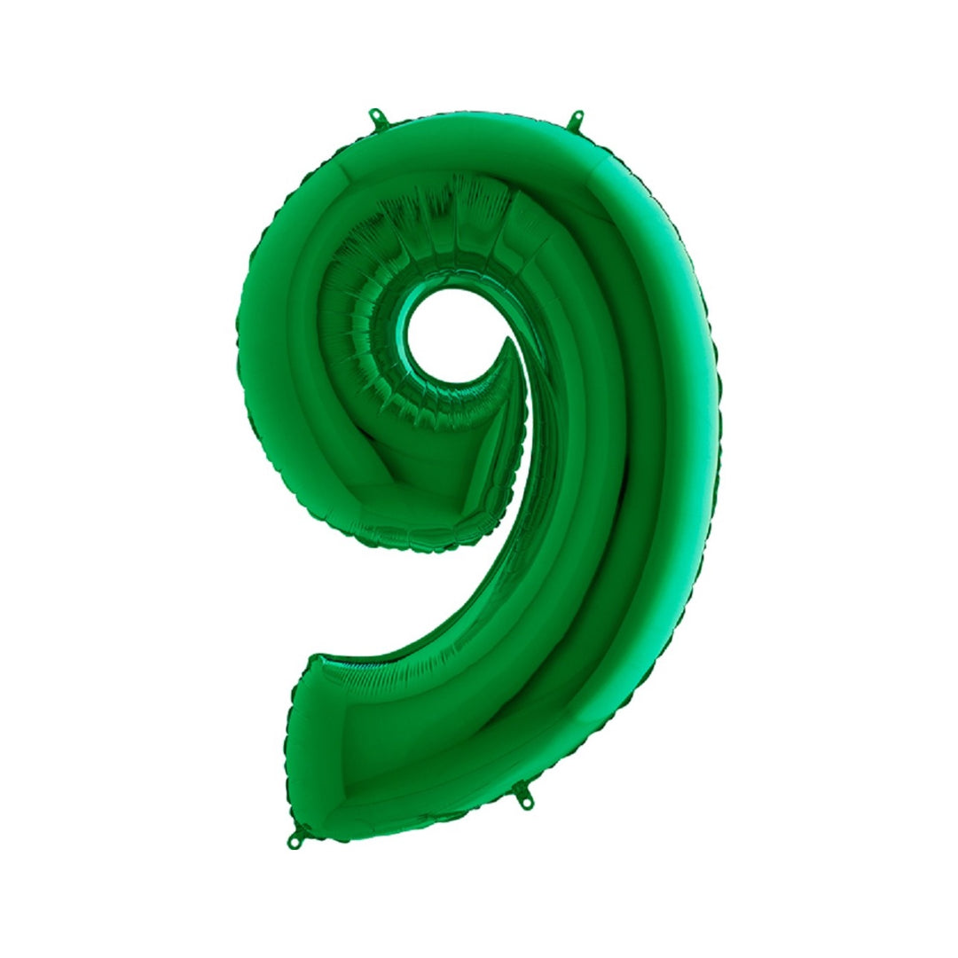 Großer Zahlenballon 9 in edlem Green, 86 cm – ideal für Geburtstag, Jubiläum, Hochzeit oder Firmenfeier – mit Helium oder Luft befüllbar