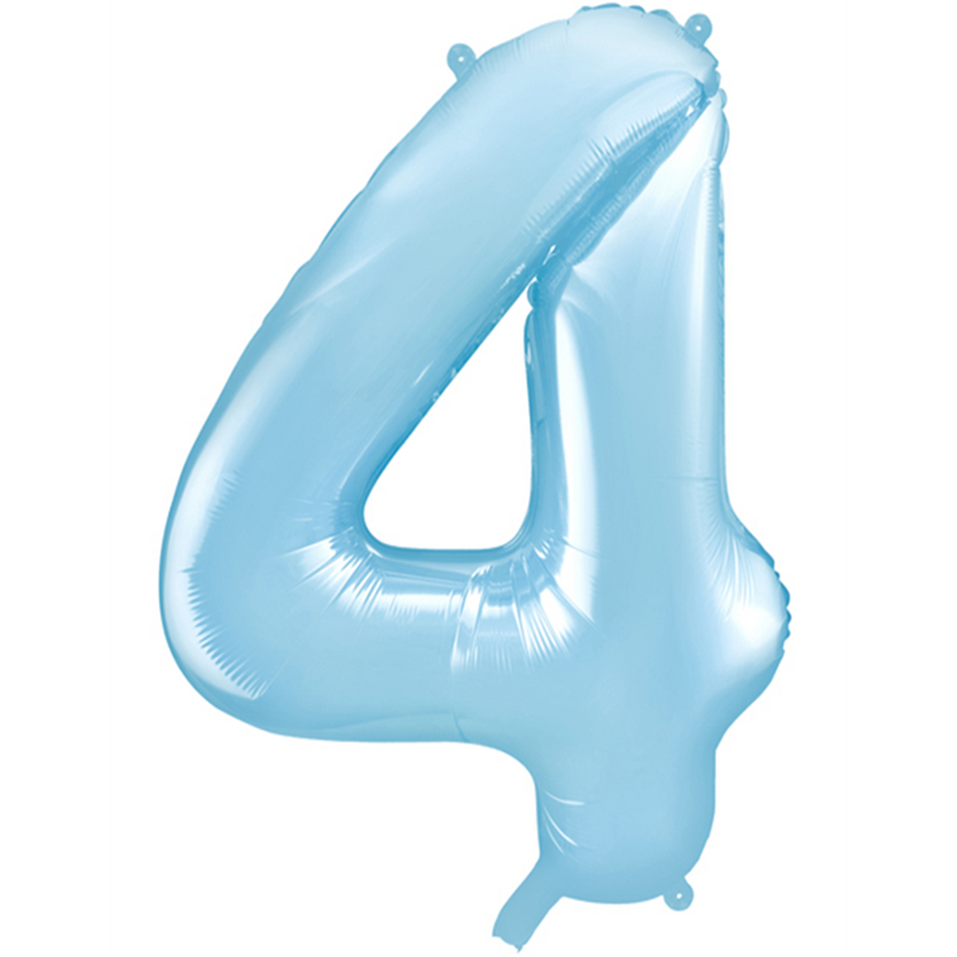 Großer Zahlenballon 4 in hellblau, 86 cm – ideal für Geburtstag, Jubiläum, Hochzeit oder Firmenfeier – mit Helium oder Luft befüllbar