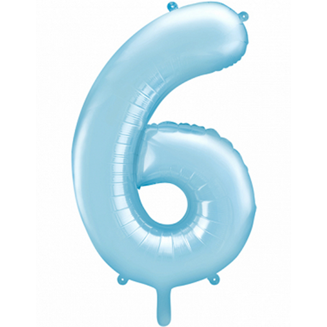 Großer Zahlenballon 6 in hellblau, 86 cm – ideal für Geburtstag, Jubiläum, Hochzeit oder Firmenfeier – mit Helium oder Luft befüllbar