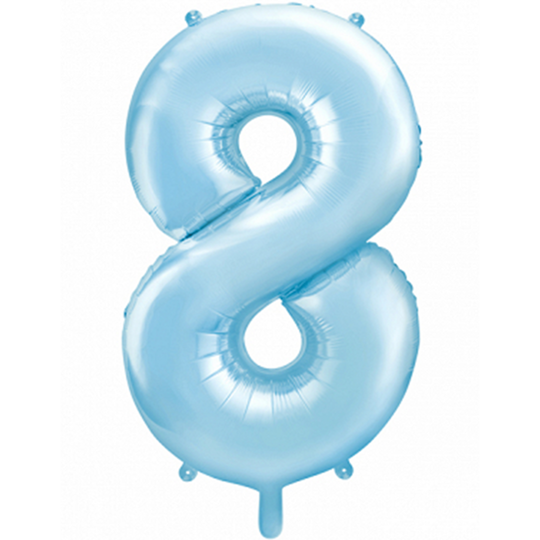 Großer Zahlenballon 8 in hellblau, 86 cm – ideal für Geburtstag, Jubiläum, Hochzeit oder Firmenfeier – mit Helium oder Luft befüllbar