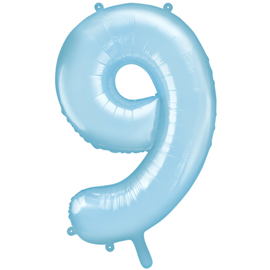 Großer Zahlenballon 9 in hellblau, 86 cm – ideal für Geburtstag, Jubiläum, Hochzeit oder Firmenfeier – mit Helium oder Luft befüllbar