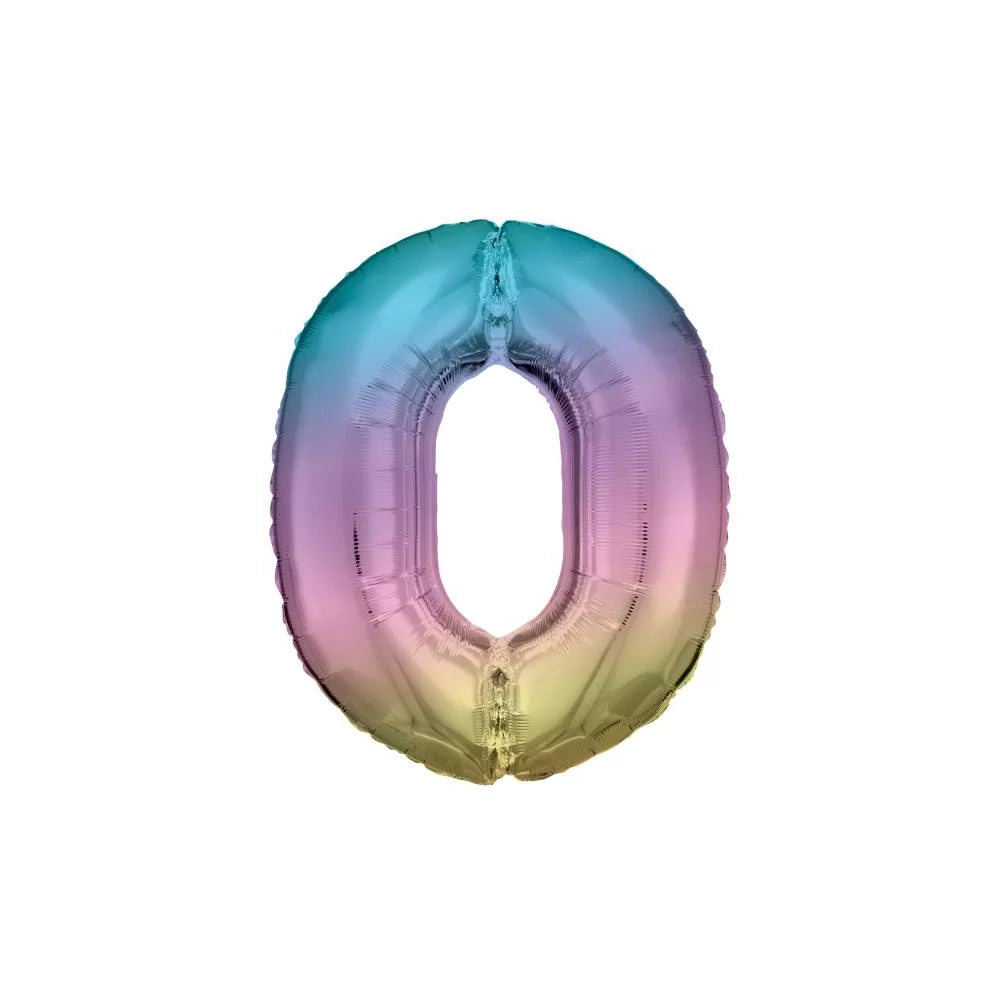 Großer Zahlenballon 0 in regenbogenfarben, 86 cm – ideal für Geburtstag, Jubiläum, Hochzeit oder Firmenfeier – mit Helium oder Luft befüllbar