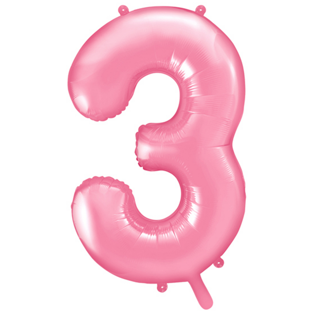 Großer Zahlenballon 3 in rosa, 86 cm – ideal für Geburtstag, Jubiläum, Hochzeit oder Firmenfeier – mit Helium oder Luft befüllbar