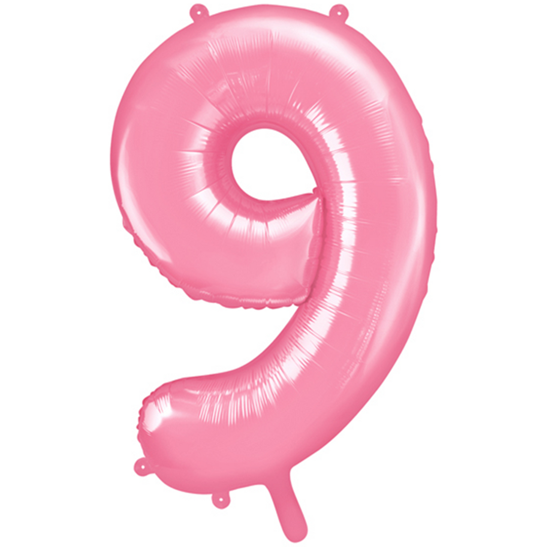 Großer Zahlenballon 9 in rosa, 86 cm – ideal für Geburtstag, Jubiläum, Hochzeit oder Firmenfeier – mit Helium oder Luft befüllbar