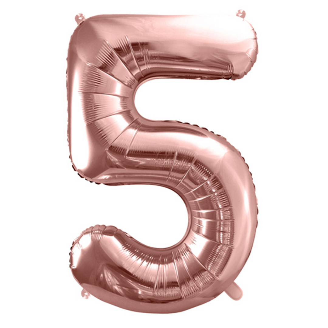 Großer Zahlenballon 5 in roseogold, 86 cm – ideal für Geburtstag, Jubiläum, Hochzeit oder Firmenfeier – mit Helium oder Luft befüllbar