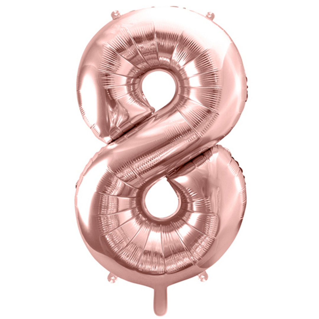 Großer Zahlenballon 8 in roseogold, 86 cm – ideal für Geburtstag, Jubiläum, Hochzeit oder Firmenfeier – mit Helium oder Luft befüllbar